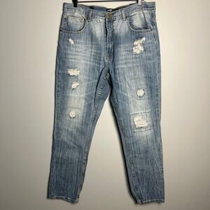 Brooklyn Cloth Jeans Mens 38x30‎ Light Wash Distressed Slim Fit Denim Punk Emo